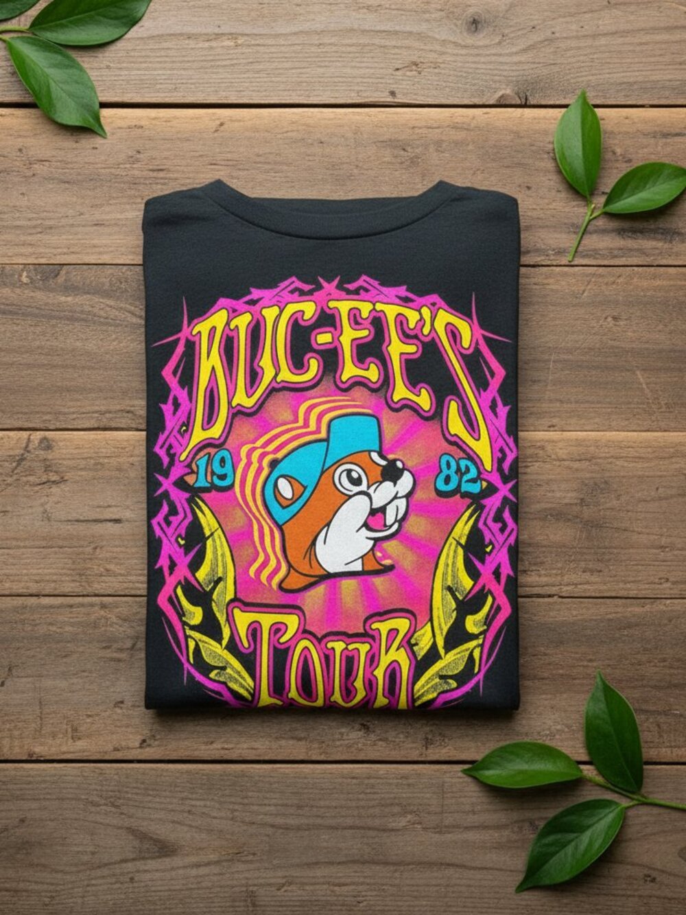 Buc-ee's Tour 1982 Retro Rock Style Graphic Tee Black Short Sleeve Shirt 🎸